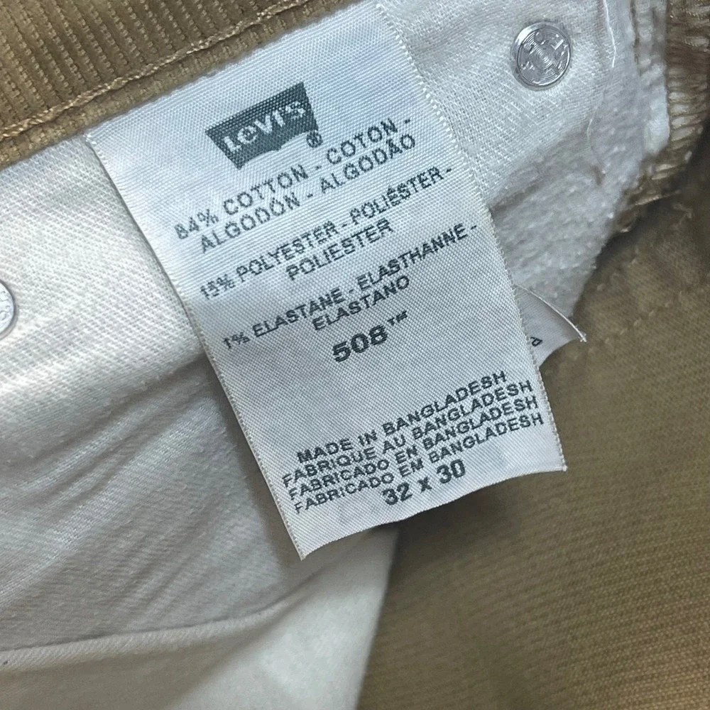 Levis 508 Men's 34x30 Regular Taper Corduroy Pants Tan Khaki Cords 508-0338